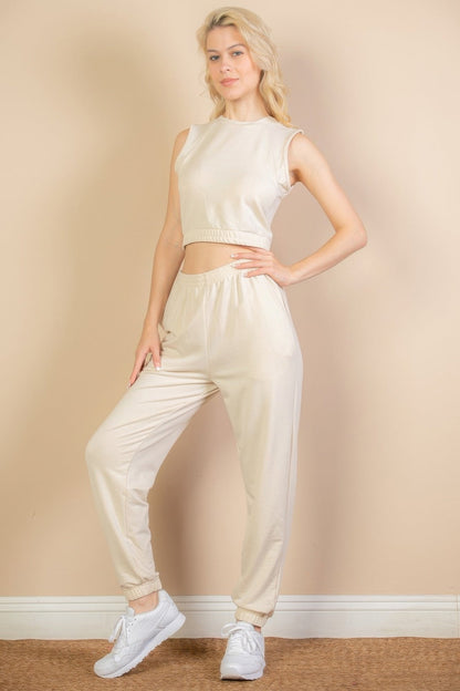 French Terry Elastic Waist Tank Top &amp; Joggers Set