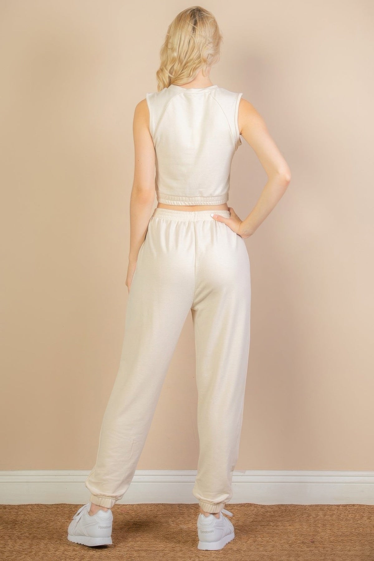 French Terry Elastic Waist Tank Top &amp; Joggers Set
