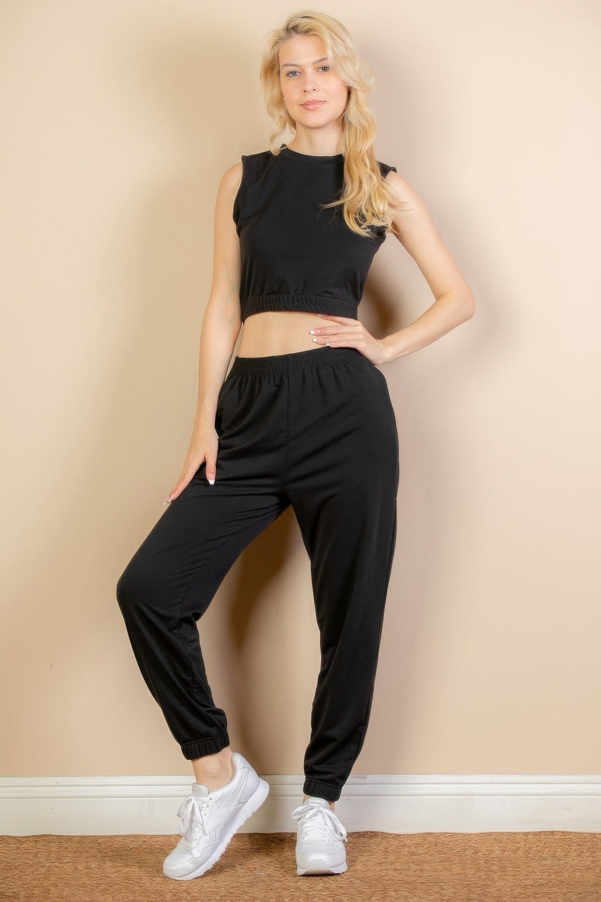 French Terry Elastic Waist Tank Top &amp; Joggers Set