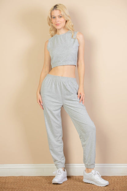 French Terry Elastic Waist Tank Top &amp; Joggers Set