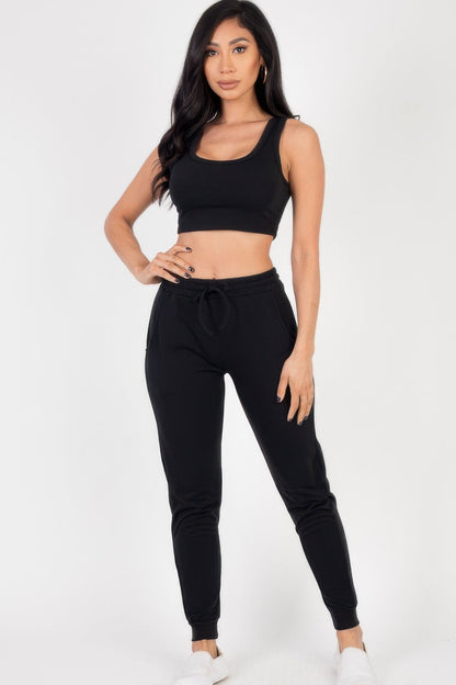 French Terry Cropped Tank Top &amp; Joggers Set