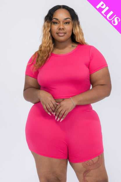 Plus Size Short Sleeve Crop Top &amp; Shorts Set