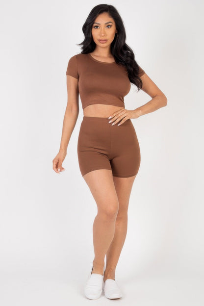 Short Sleeve Crop Top &amp; Shorts Set