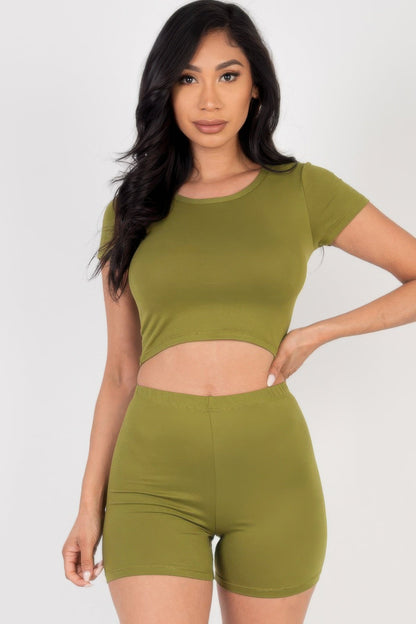 Short Sleeve Crop Top &amp; Shorts Set