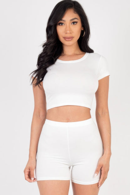 Short Sleeve Crop Top &amp; Shorts Set