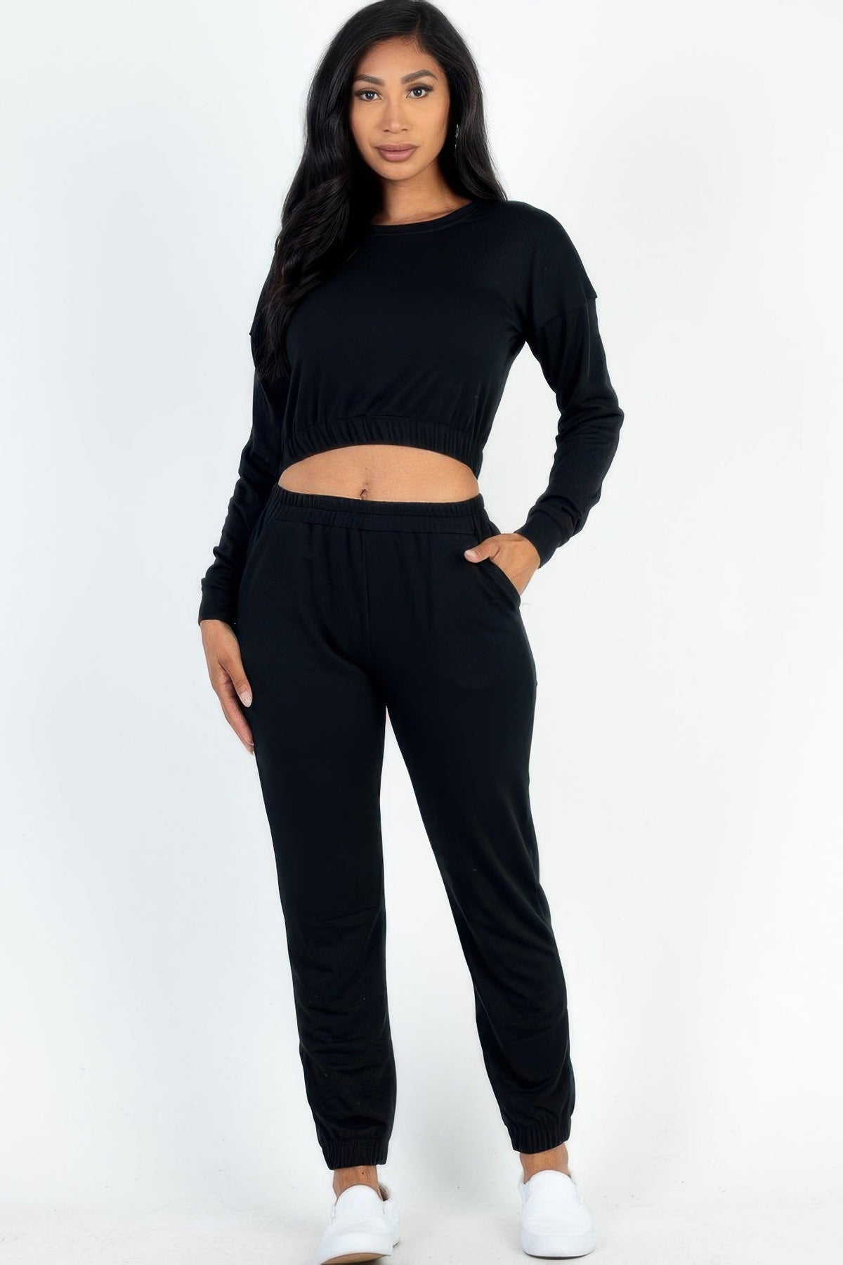 French Terry Elastic Waist Pullover &amp; Joggers Set
