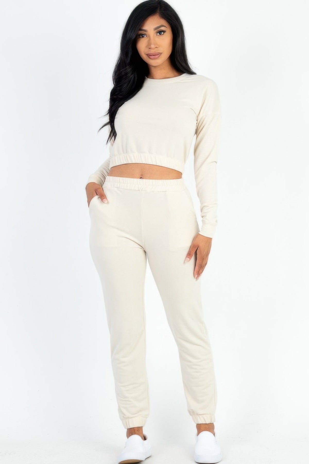 French Terry Elastic Waist Pullover &amp; Joggers Set