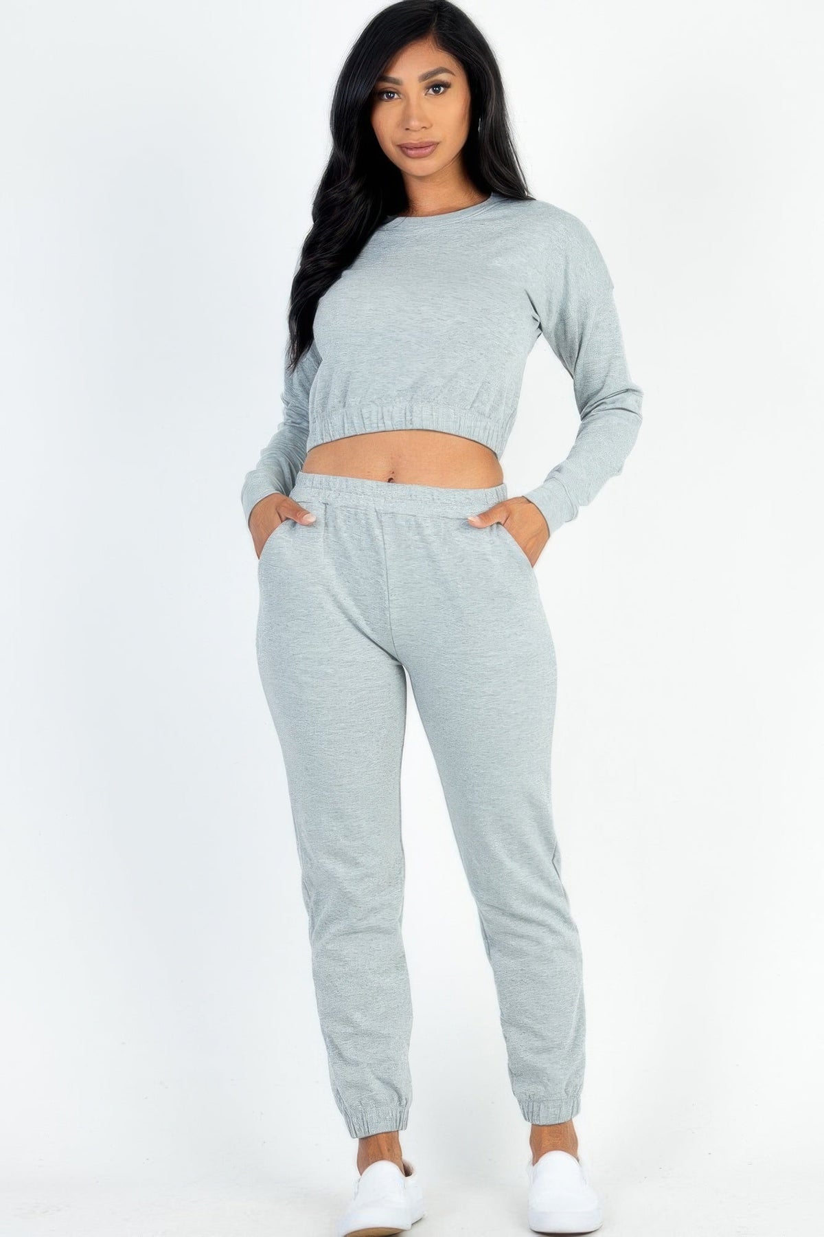 French Terry Elastic Waist Pullover &amp; Joggers Set