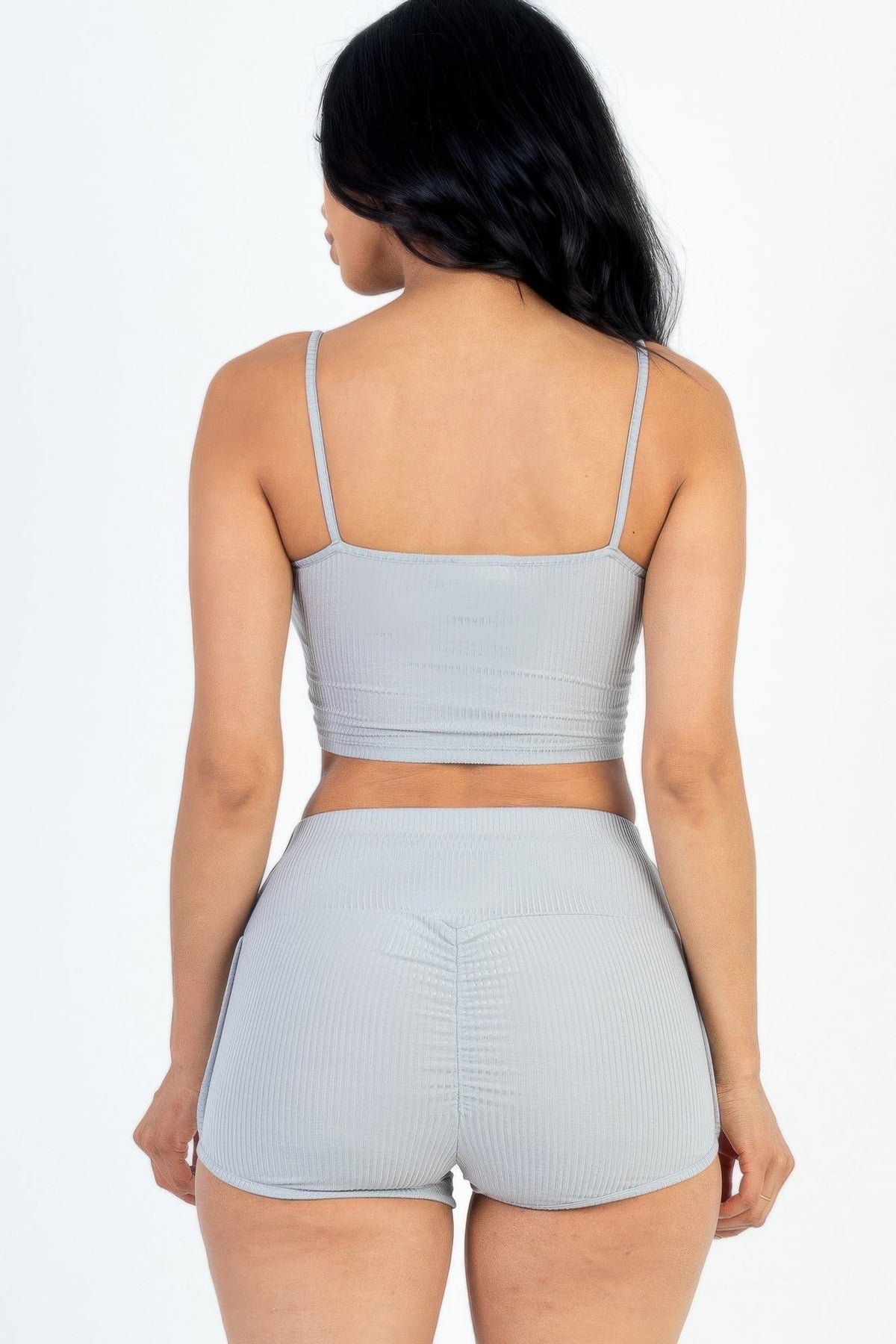 Ribbed Cami Crop Top &amp; Ruched Shorts Set