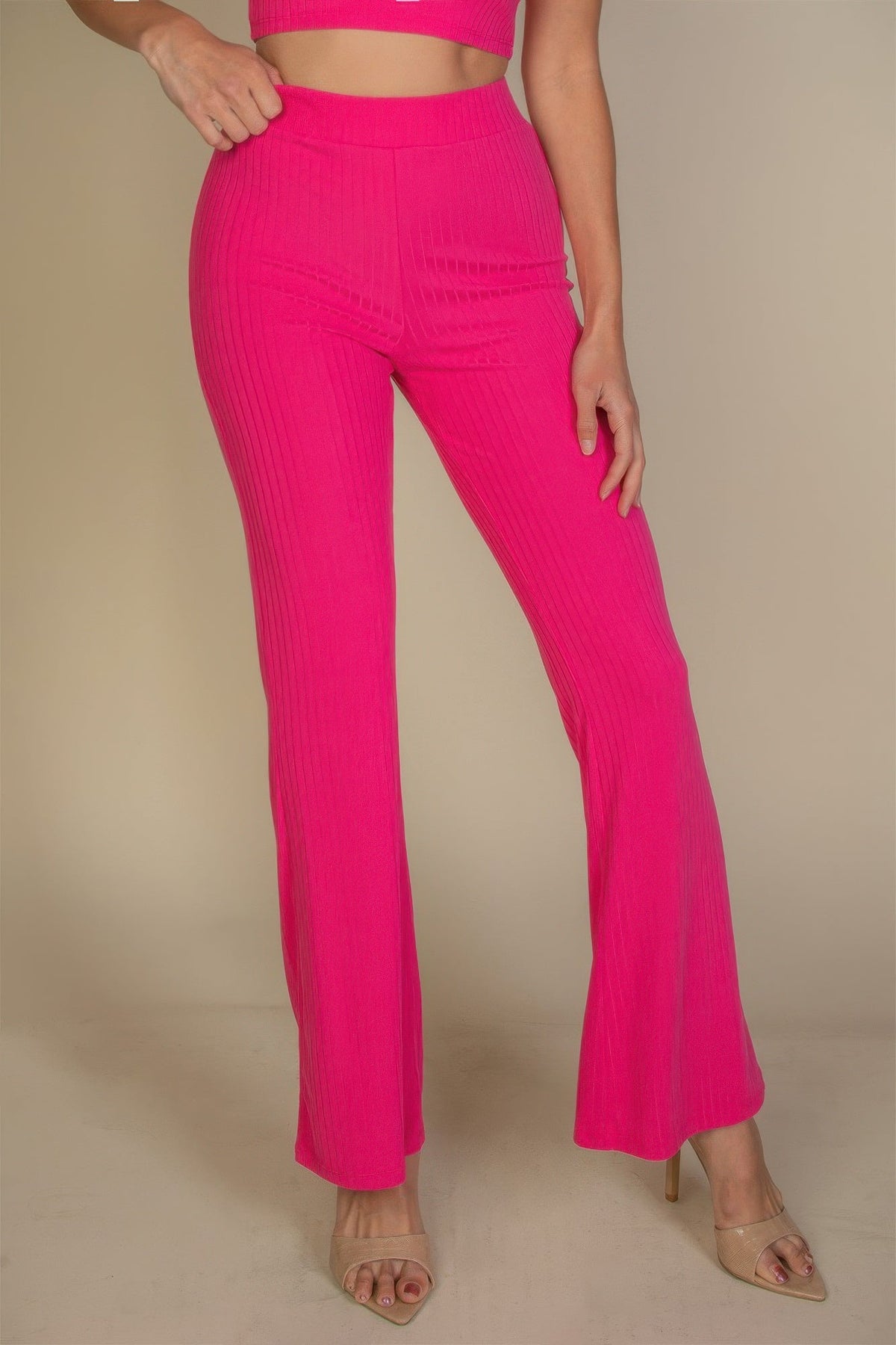 Ribbed Mock Neck Crop Tank Top &amp; Bootcut Pants Set