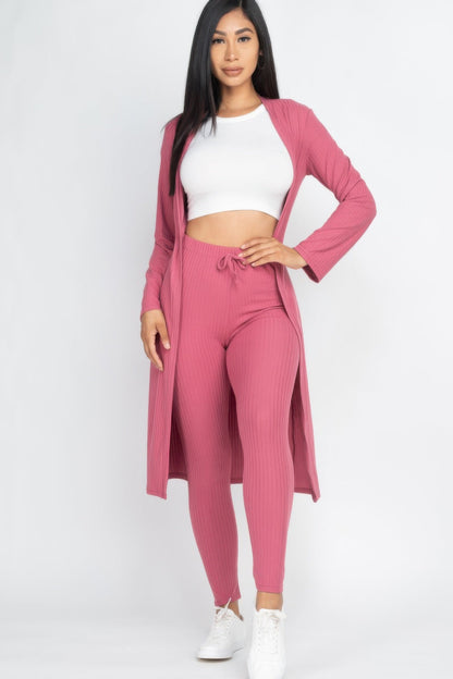 Ribbed Long Cardigan &amp; Leggings Set