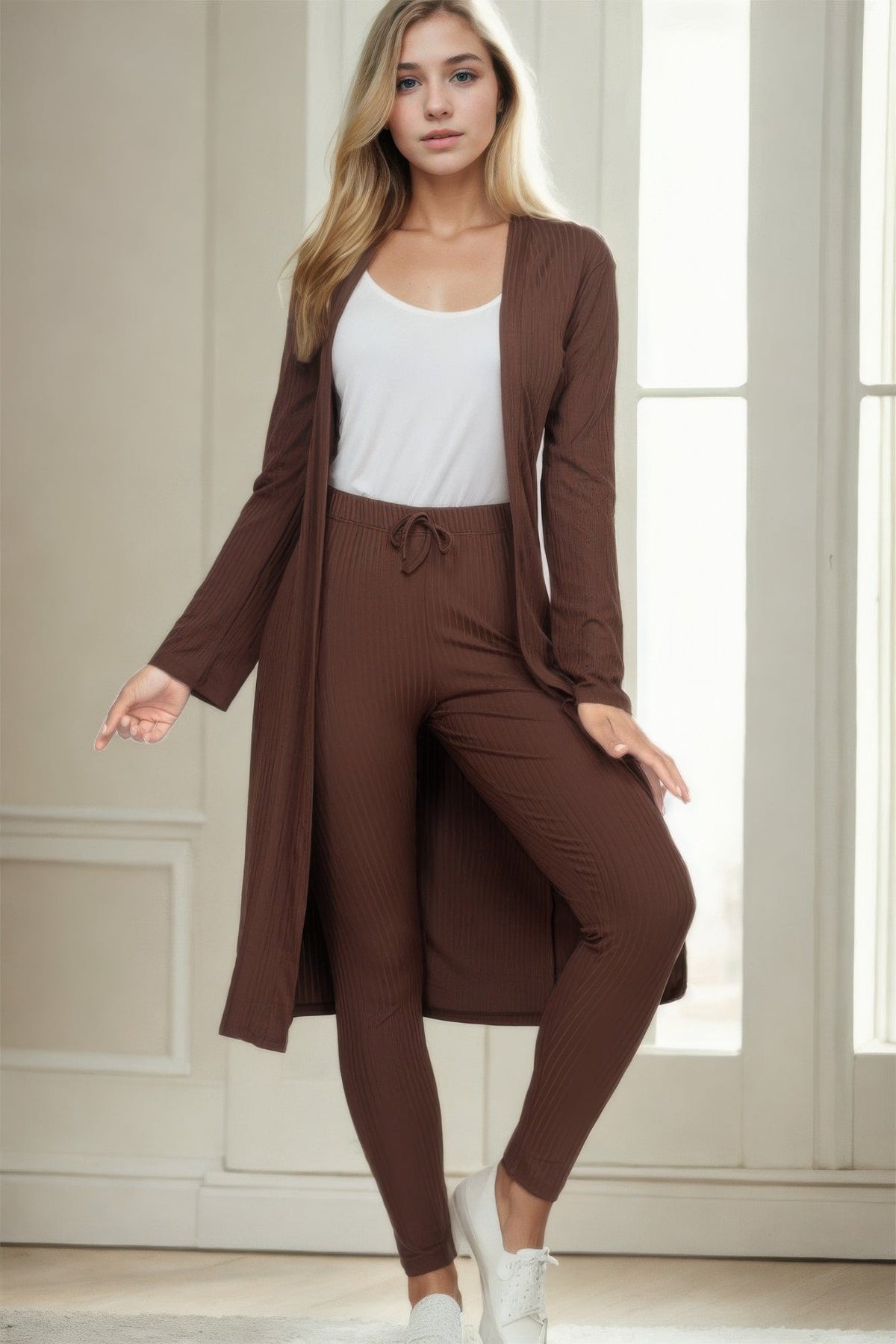 Ribbed Long Cardigan &amp; Leggings Set
