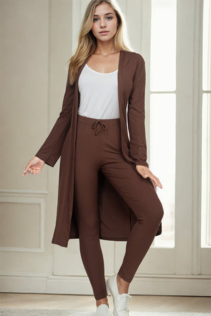Ribbed Long Cardigan &amp; Leggings Set