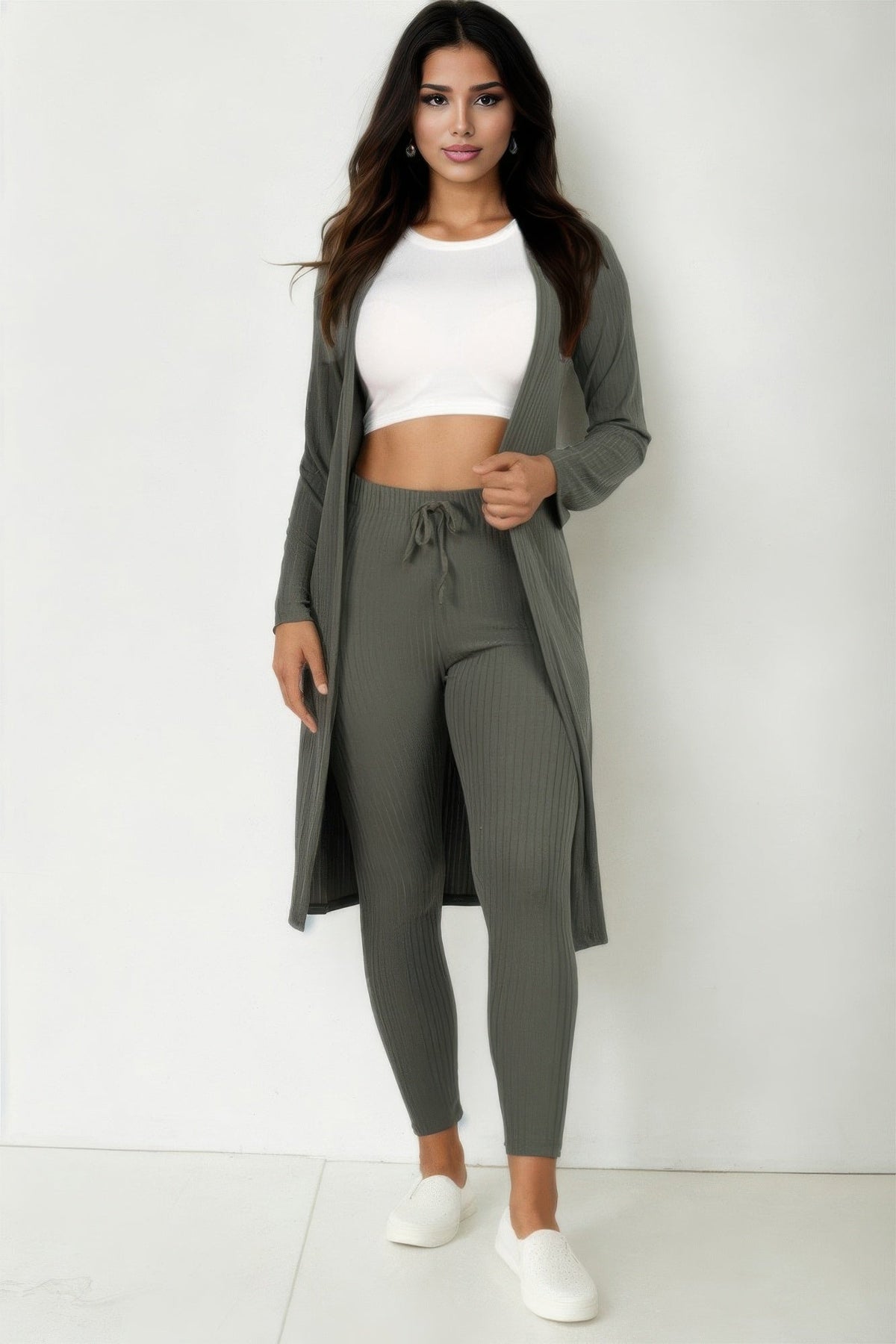 Ribbed Long Cardigan &amp; Leggings Set