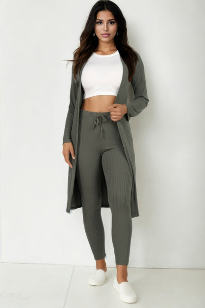 Ribbed Long Cardigan &amp; Leggings Set
