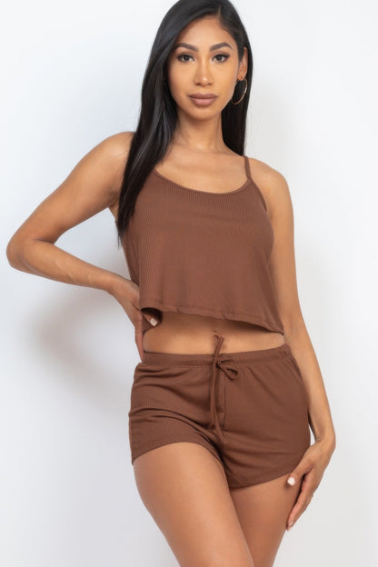 Ribbed Strappy Top &amp; Shorts Set