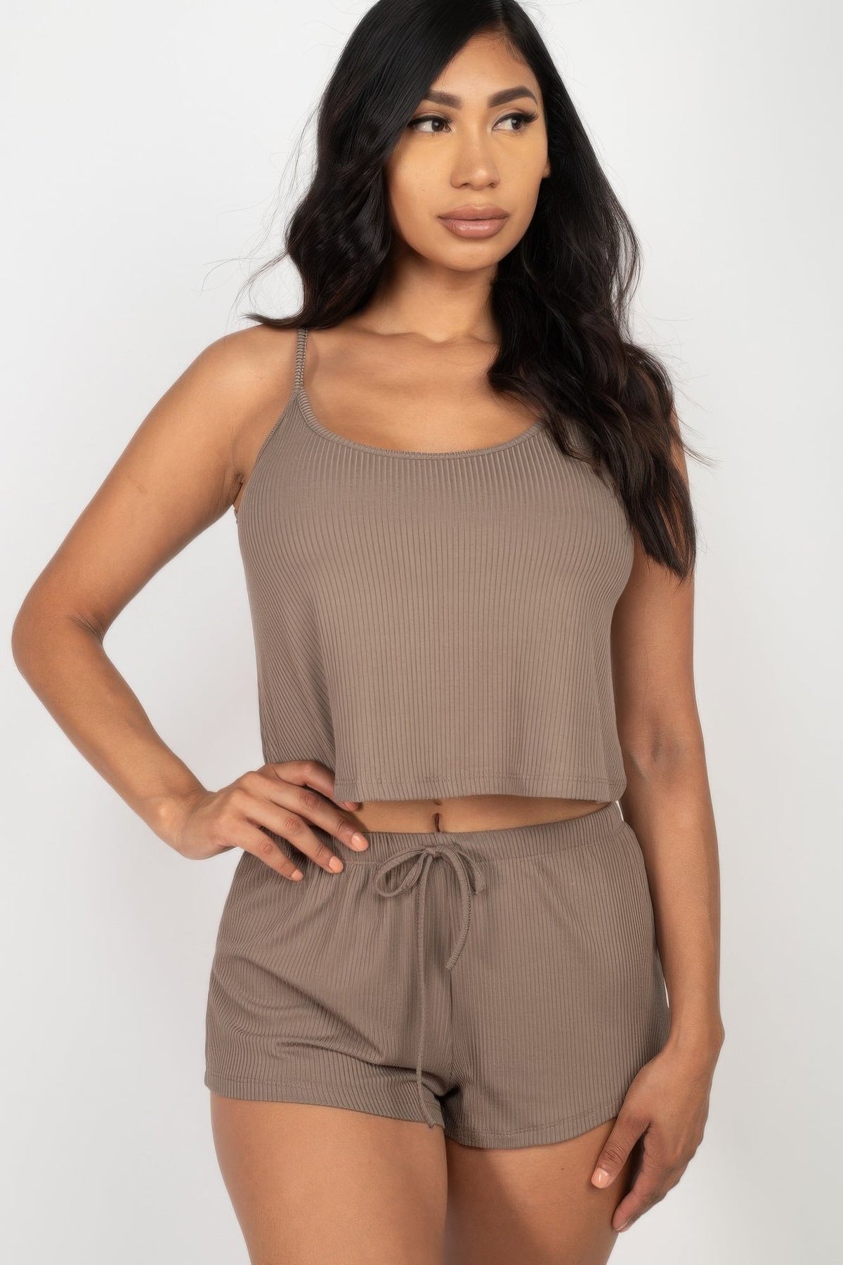 Ribbed Strappy Top &amp; Shorts Set