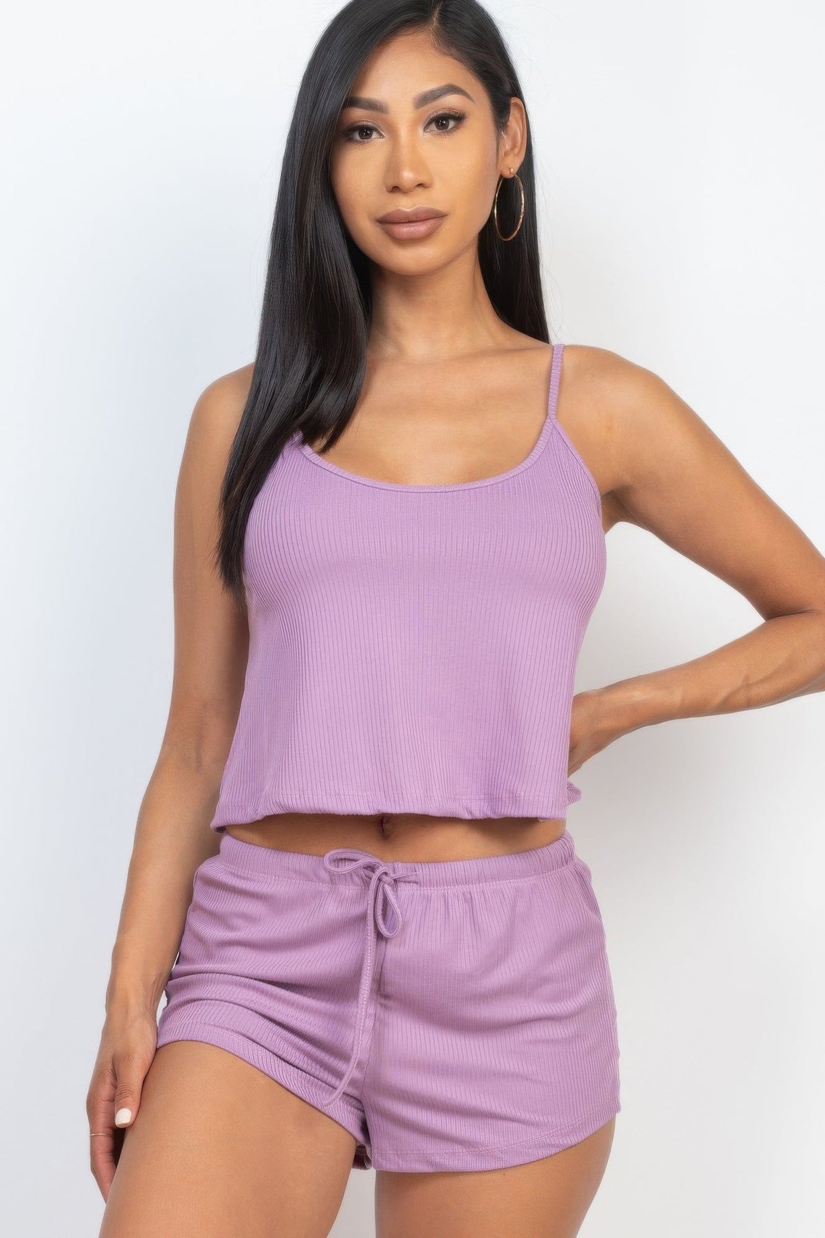 Ribbed Strappy Top &amp; Shorts Set