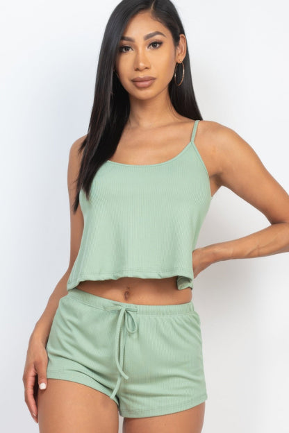 Ribbed Strappy Top &amp; Shorts Set