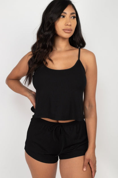 Ribbed Strappy Top &amp; Shorts Set