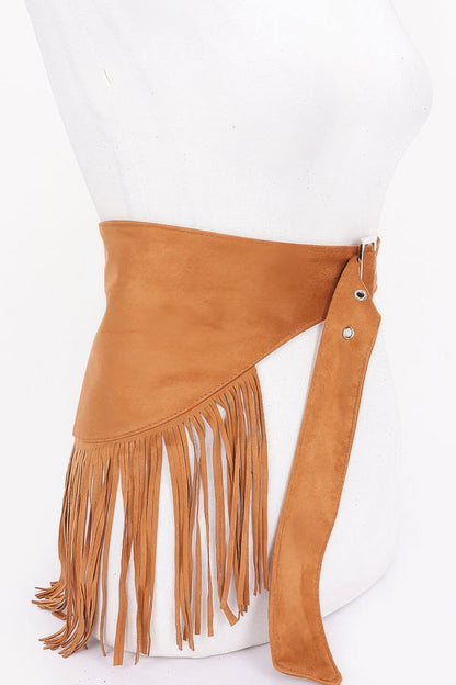 Faux Suede Fringe Belt