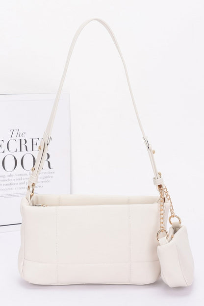 Quilted Faux Leather Shoulder Bag W/ Airpod Bag
