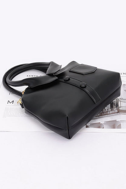 Faux Leather Shirt Style Top Handle Bag