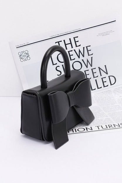 Faux Leather Ribbon Top Handle Bag