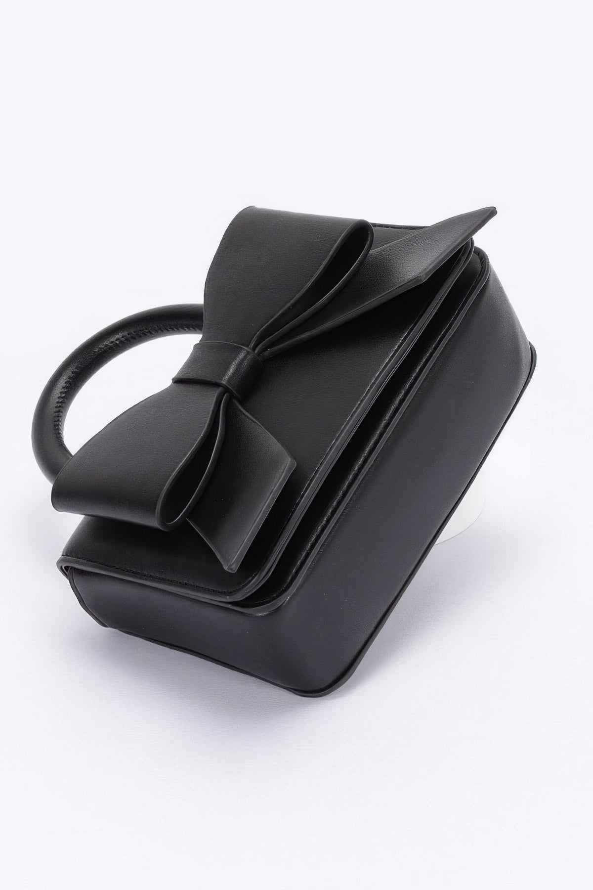 Faux Leather Ribbon Top Handle Bag