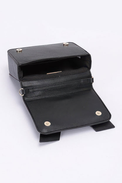 Faux Leather Ribbon Top Handle Bag