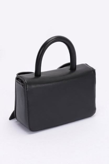 Faux Leather Ribbon Top Handle Bag
