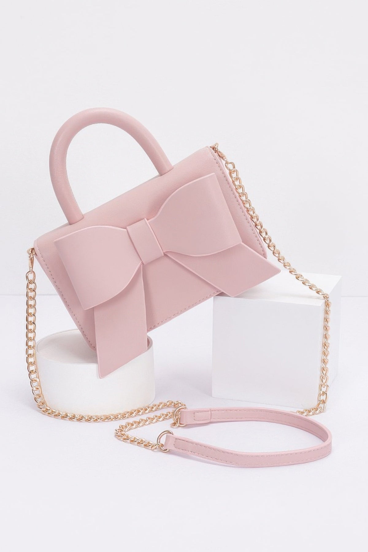 Faux Leather Ribbon Top Handle Bag