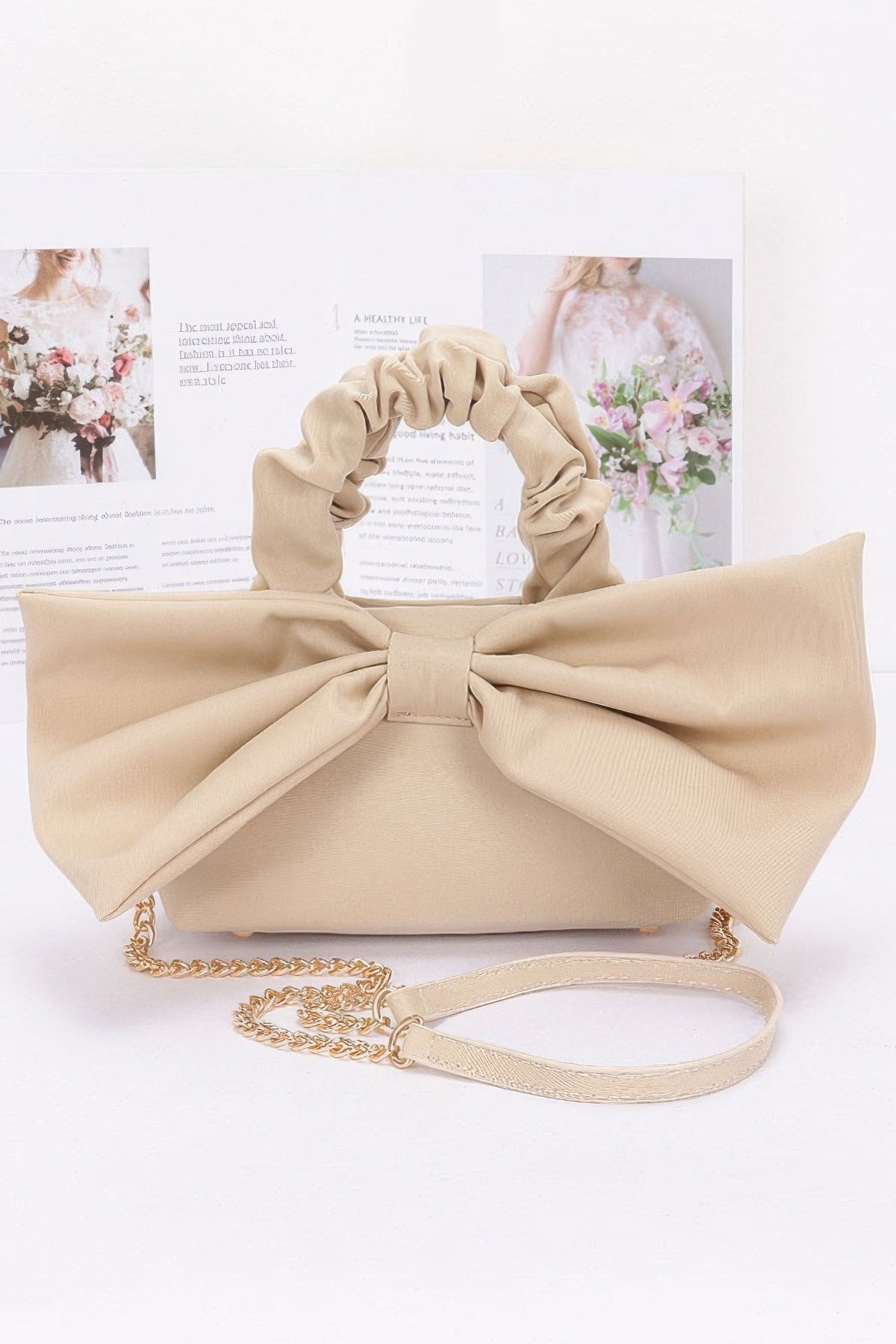Nylon Top Handle Bag With Bow Front Clutch