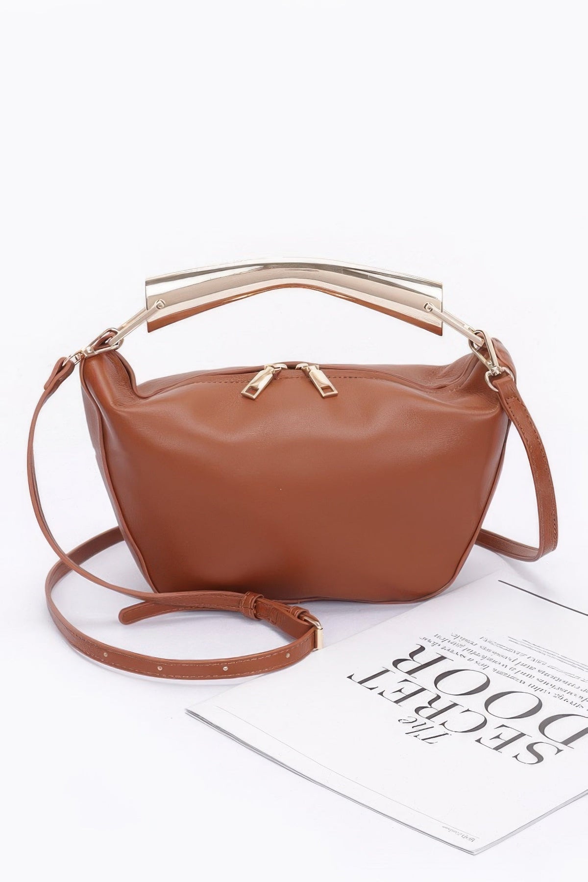 Faux Leather Metal Handle Bag