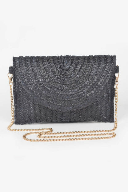 Straw Pom Pom Flap Bag