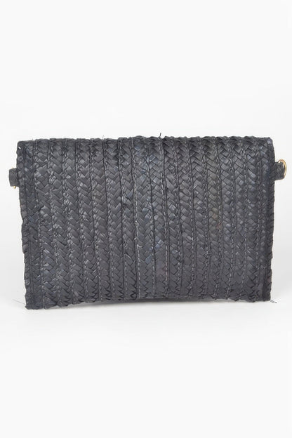 Straw Pom Pom Flap Bag