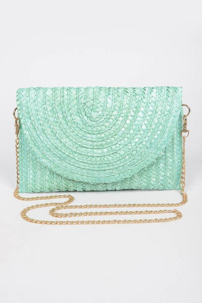 Straw Pom Pom Flap Bag