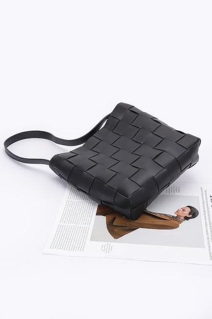 Faux Leather Braided Shoulder Bag W Pouch