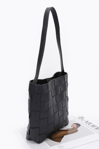 Faux Leather Braided Shoulder Bag W Pouch