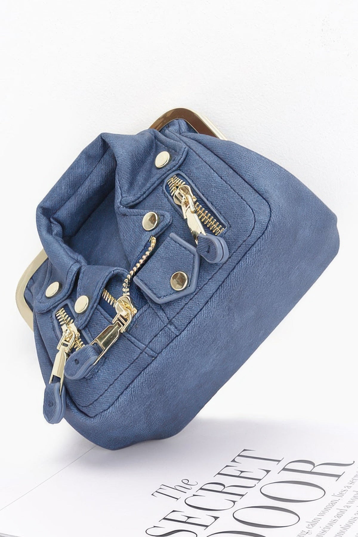 Faux Denim Leather Jacket Style Crossbody Bag