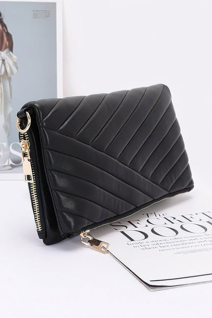 Quilted Faux Leather Half Folded Cltuch