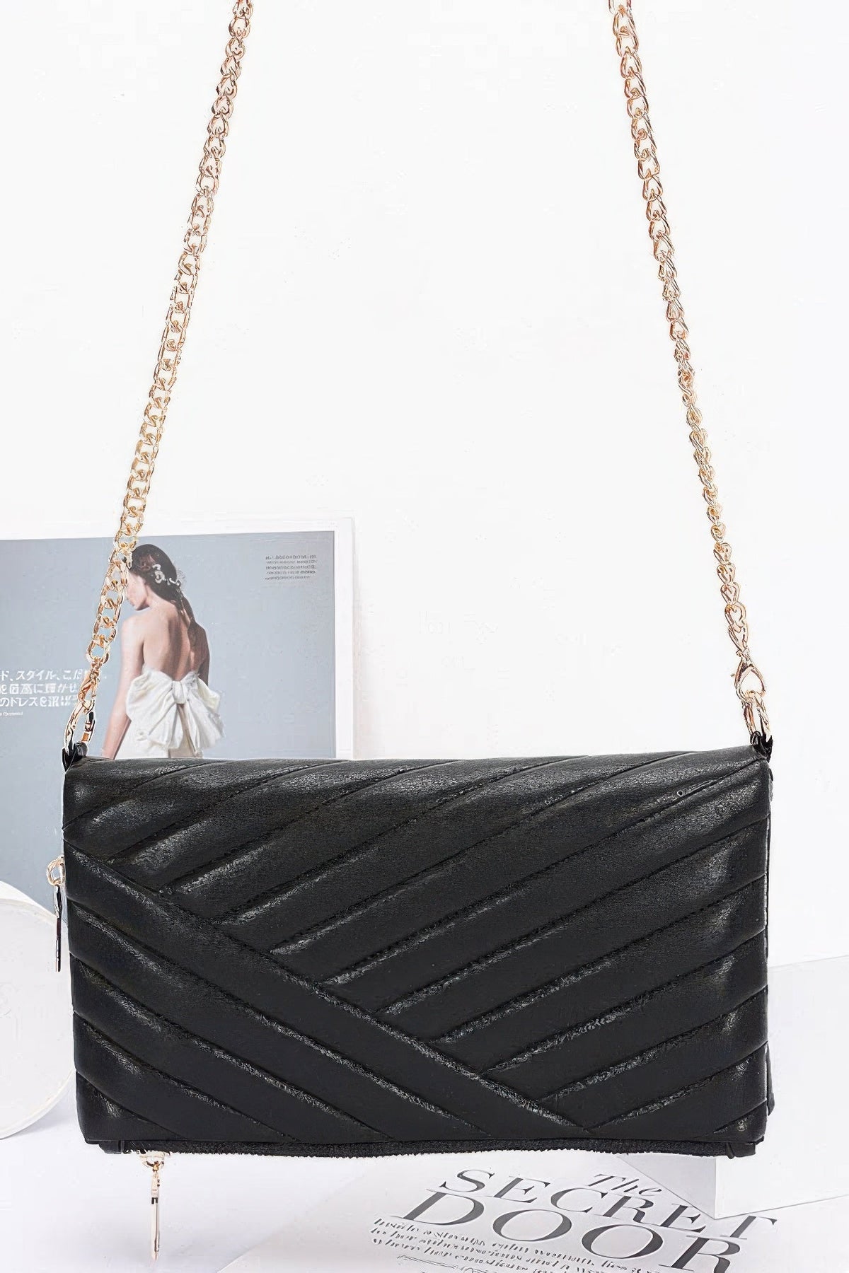 Quilted Faux Leather Half Folded Cltuch