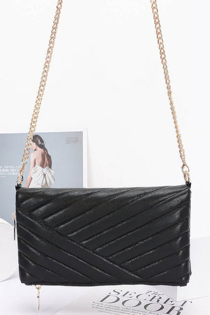 Quilted Faux Leather Half Folded Cltuch
