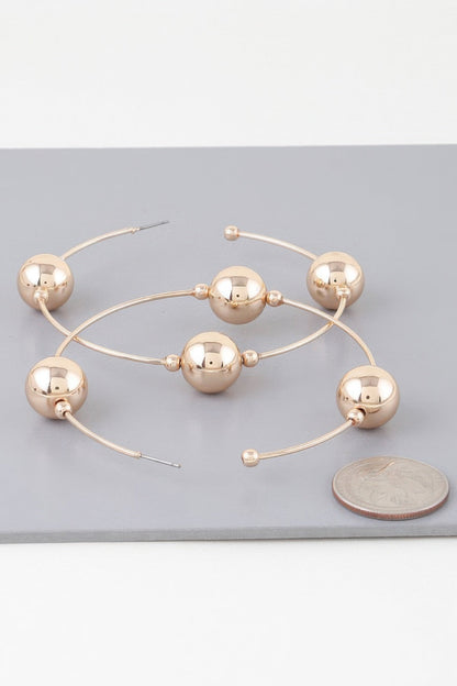 Triple Shiny Bead Hoop Earrings