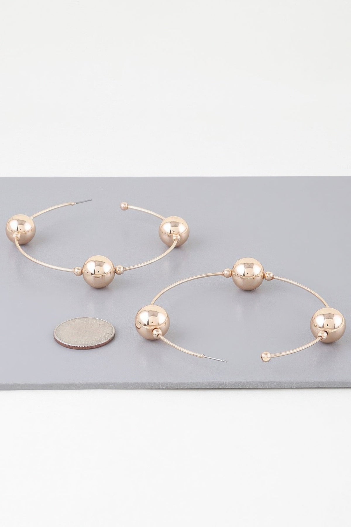 Triple Shiny Bead Hoop Earrings