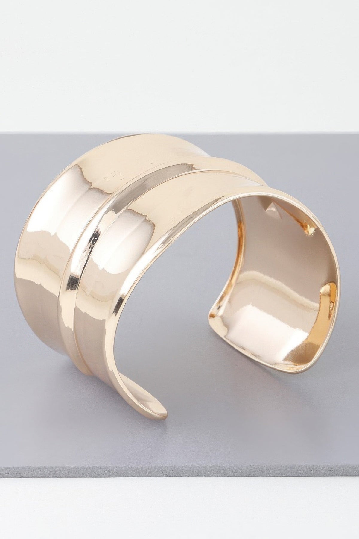 Wide Shiny Rib Open Cuff Bracelet