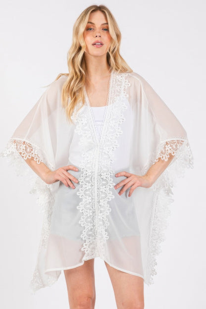 Flower Pattern Trim Detail Poncho