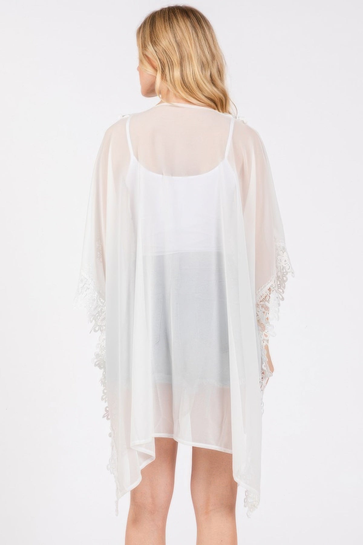 Flower Pattern Trim Detail Poncho