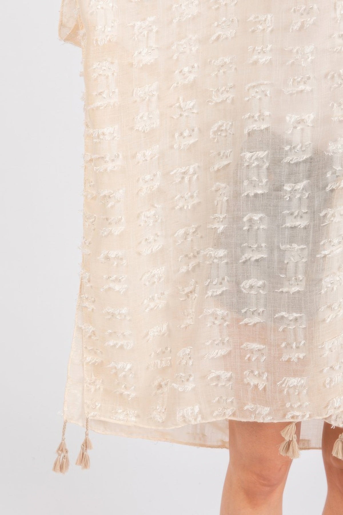 Distressed Pattern Tassel Kimono