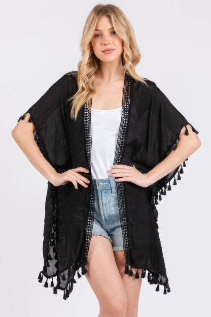 Crochet And Tassel Trim Cover Up